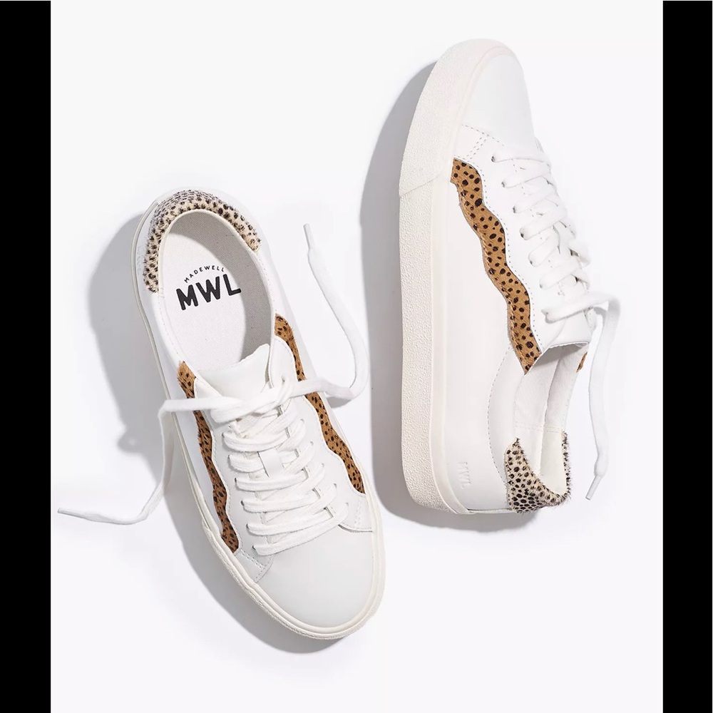 Madewell Sidewalk Low-Top Sneakers Leather and Calf Hair Lace-up Shoe Size 7.5